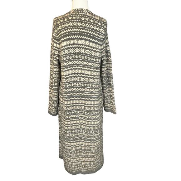 J.JILL Long Fair Isle Bounce Cardigan Singe Button Charcoal Heather Oatmeal Med - Picture 7 of 13